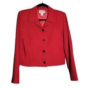 Pendleton Women's 6 Blazer Jacket Red Cropped Virgin Wool Button Up Shoulder Pad